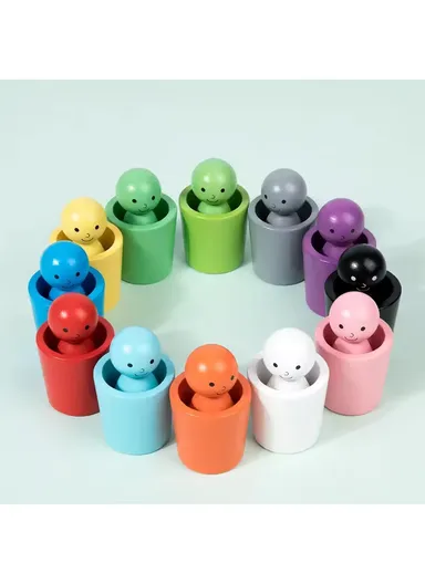 Wooden Peg Dolls in Cups, Montessori Color Matching Toy for Fine Motor Skills &amp; Cognitive Development