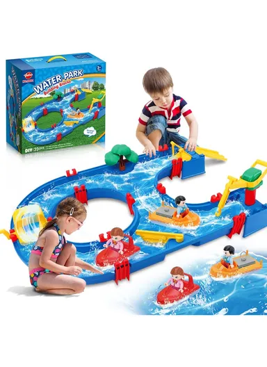 39-Pcs Water Table Playset with Crane, Boats &amp; Dynamic Water Features