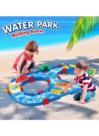 39-Pcs Water Table Playset with Crane, Boats &amp; Dynamic Water Features