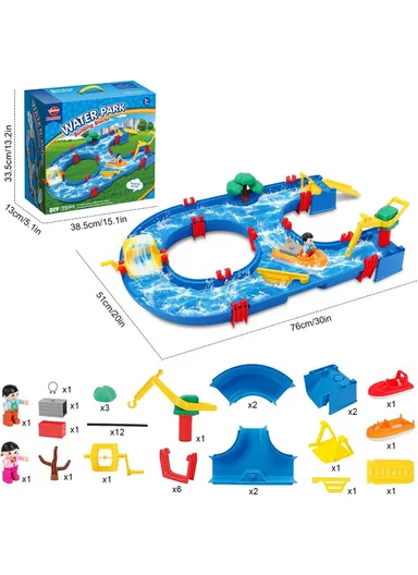 39-Pcs Water Table Playset with Crane, Boats &amp; Dynamic Water Features