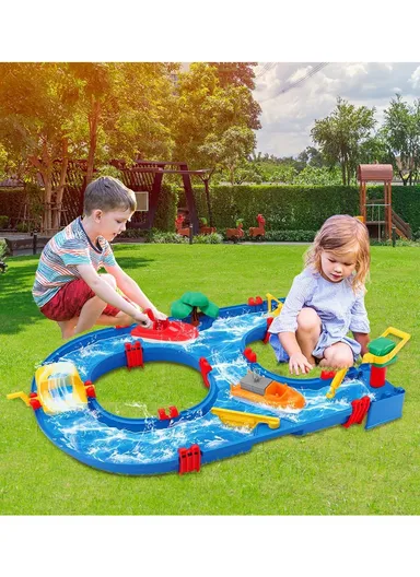 39-Pcs Water Table Playset with Crane, Boats &amp; Dynamic Water Features