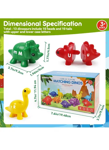 Matching Letters Dinosaur Toy, Alphabet Game for Toddlers with Upper &amp; Lowercase Letters