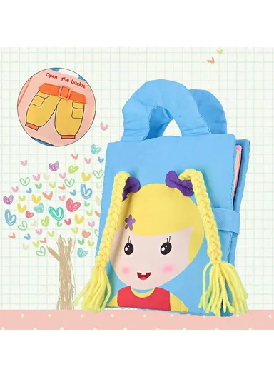 3D Busy Book for Girls, Soft Educational Cloth Toy with Shapes, Clock &amp; Handstraps