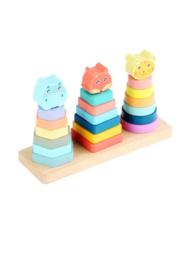 Wooden Stacking Ring Toy, Colorful Educational Rings, Safe &amp; Smooth Finish