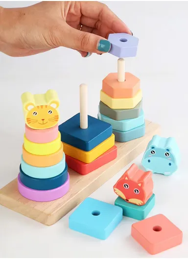 Wooden Stacking Ring Toy, Colorful Educational Rings, Safe &amp; Smooth Finish