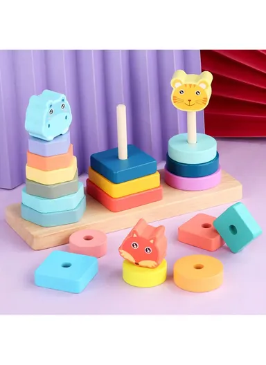 Wooden Stacking Ring Toy, Colorful Educational Rings, Safe &amp; Smooth Finish