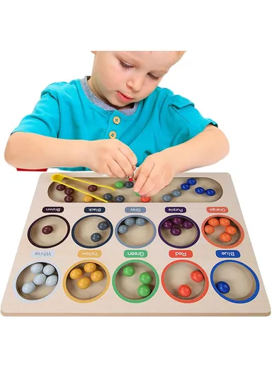 Wooden Ball Maze Toy, Color Sorting Game to Develop Hand-Eye Coordination &amp; Logic