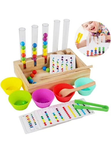 Montessori Wooden Rainbow Clip Bead Sorting Toy Educational Pegboard Game