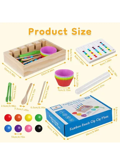 Montessori Wooden Rainbow Clip Bead Sorting Toy Educational Pegboard Game