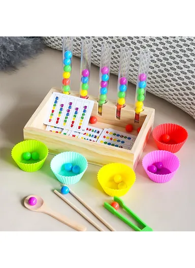 Montessori Wooden Rainbow Clip Bead Sorting Toy Educational Pegboard Game