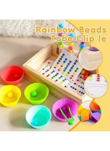 Montessori Wooden Rainbow Clip Bead Sorting Toy Educational Pegboard Game
