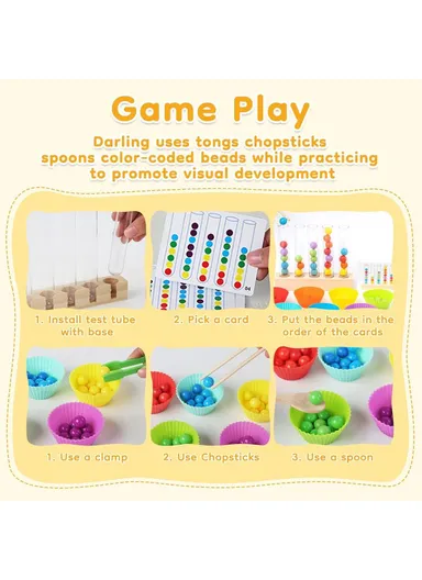 Montessori Wooden Rainbow Clip Bead Sorting Toy Educational Pegboard Game