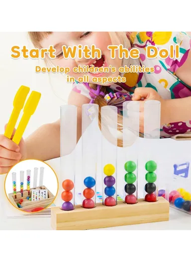 Montessori Wooden Rainbow Clip Bead Sorting Toy Educational Pegboard Game