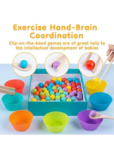 Montessori Wooden Rainbow Clip Bead Sorting Toy Educational Pegboard Game