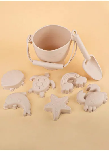8Pcs Eco-Friendly Silicone Beach Toy Set, Colorful &amp; Safe - Beige