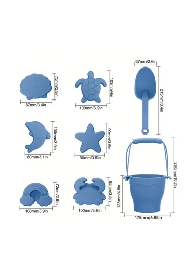 8Pcs Eco-Friendly Silicone Beach Toy Set, Colorful &amp; Safe - Beige