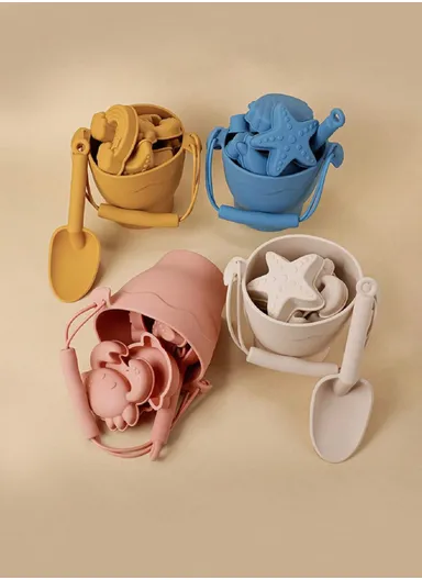 8Pcs Eco-Friendly Silicone Beach Toy Set, Colorful &amp; Safe - Beige