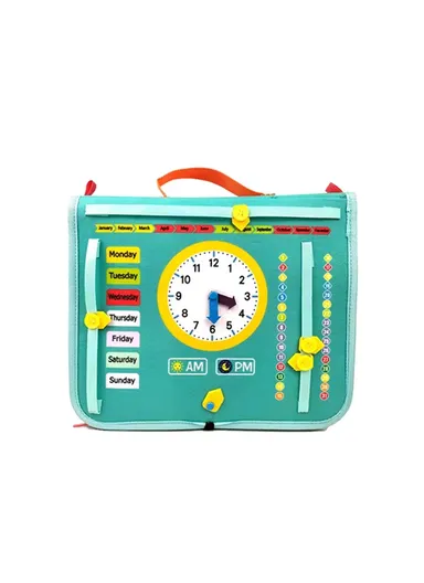 Toddler Busy Board, Real-Life Dressing Practice, Portable with Shoulder Strap - Green