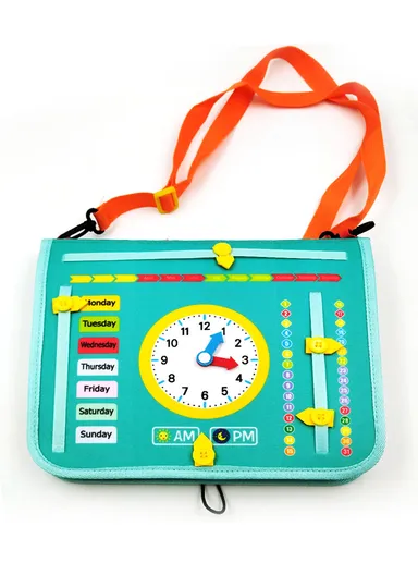 Toddler Busy Board, Real-Life Dressing Practice, Portable with Shoulder Strap - Green