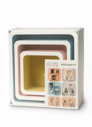 3-Pcs Home Room Decoration Square Wall Shelf Mount Display Ledge Storage Rack With Inner Color Design