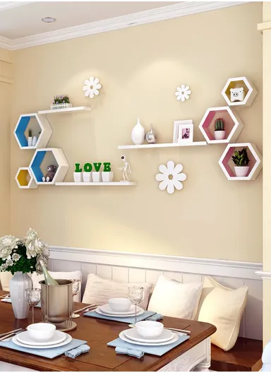 3-Pcs Home Room Decoration Hexagonal Wall Shelf Mount Display Ledge Storage Rack - White