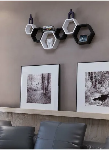 3-Pcs Home Room Decoration Hexagonal Wall Shelf Mount Display Ledge Storage Rack - White