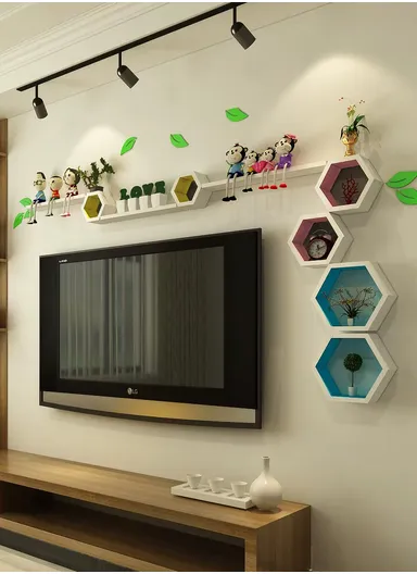 3-Pcs Home Room Decoration Hexagonal Wall Shelf Mount Display Ledge Storage Rack - Black