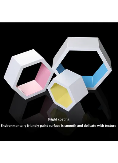 3-Pcs Home Room Decoration Hexagonal Wall Shelf Mount Display Ledge Storage Rack - Black / Inner Multicolor