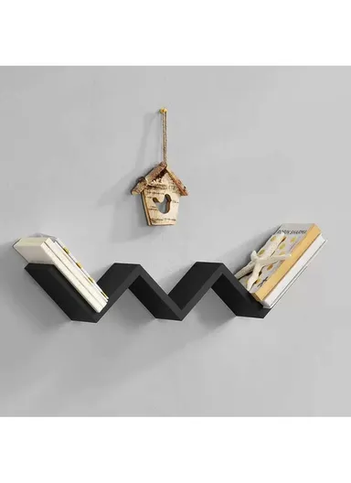 2-Pcs Home Room Decoration W-Shaped Wall Shelf Mount Display Ledge Storage Rack - Black