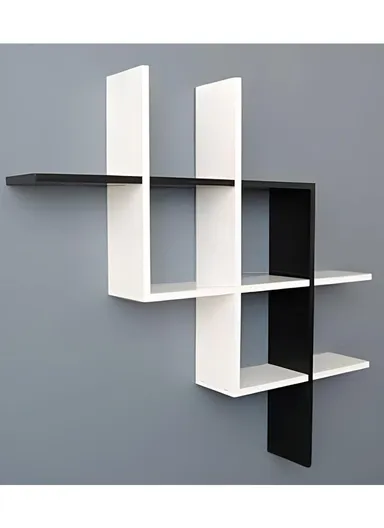 Modern Geometric X-Design Wall Shelf, Interlocking Black &amp; White Floating Bookshelf ZY8031 