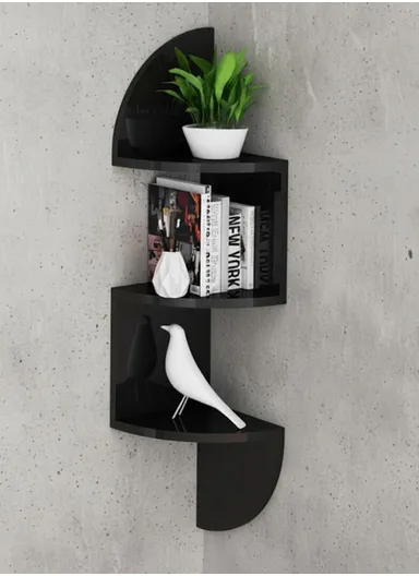 3-Layer 7 Pieces Wall Corner Bookshelf Storage Rack, Potted Plant Holder, Photo Frame, Display Stand (L20 x W20 x H80)cm - Black