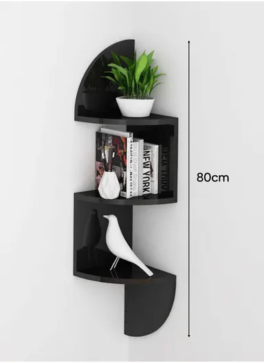 3-Layer 7 Pieces Wall Corner Bookshelf Storage Rack, Potted Plant Holder, Photo Frame, Display Stand (L20 x W20 x H80)cm - Black