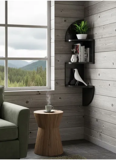 3-Layer 7 Pieces Wall Corner Bookshelf Storage Rack, Potted Plant Holder, Photo Frame, Display Stand (L20 x W20 x H80)cm - Black