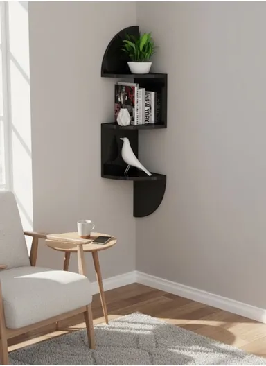 3-Layer 7 Pieces Wall Corner Bookshelf Storage Rack, Potted Plant Holder, Photo Frame, Display Stand (L20 x W20 x H80)cm - Black