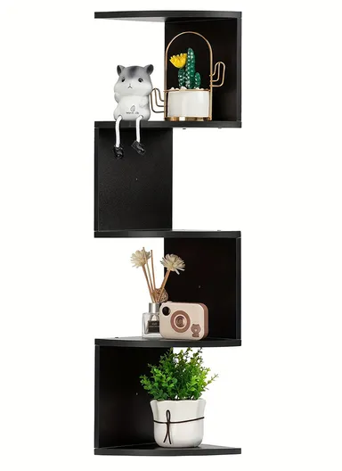 5-Layer Wall Corner Bookshelf Storage Rack, Potted Plant Holder, Photo Frame, Display Stand (L20 x W20 x H80)cm - Black