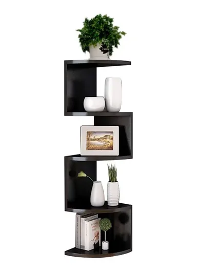 5-Layer Wall Corner Bookshelf Storage Rack, Potted Plant Holder, Photo Frame, Display Stand (L20 x W20 x H80)cm - Black