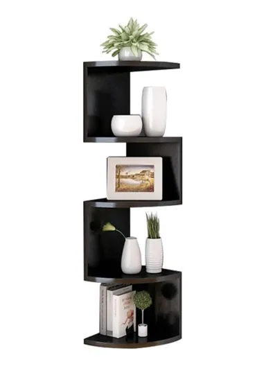 5-Layer Wall Corner Bookshelf Storage Rack, Potted Plant Holder, Photo Frame, Display Stand (L20 x W20 x H80)cm - Black