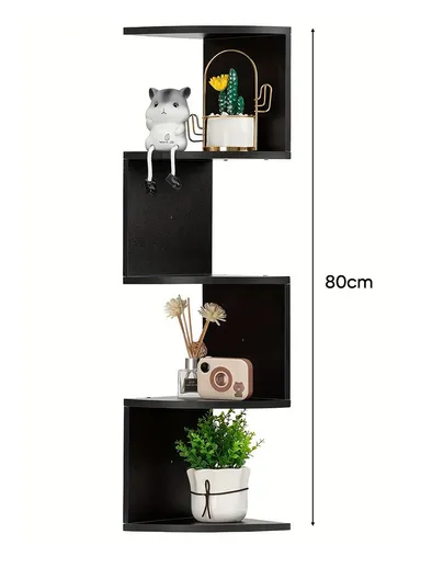 5-Layer Wall Corner Bookshelf Storage Rack, Potted Plant Holder, Photo Frame, Display Stand (L20 x W20 x H80)cm - Black