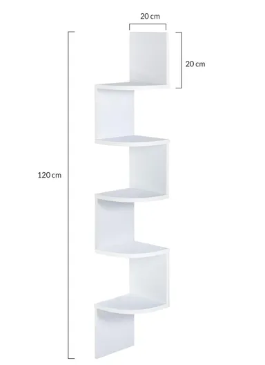5-Layer Wall Corner Bookshelf Storage Rack, Potted Plant Holder, Photo Frame, Display Stand (L20 x W20 x H120)cm - White