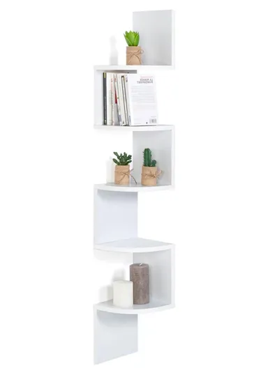 5-Layer Wall Corner Bookshelf Storage Rack, Potted Plant Holder, Photo Frame, Display Stand (L20 x W20 x H120)cm - White