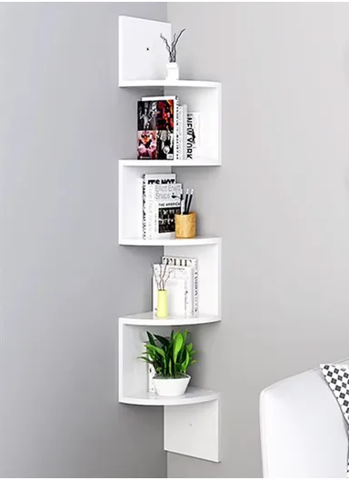 5-Layer Wall Corner Bookshelf Storage Rack, Potted Plant Holder, Photo Frame, Display Stand (L20 x W20 x H120)cm - White