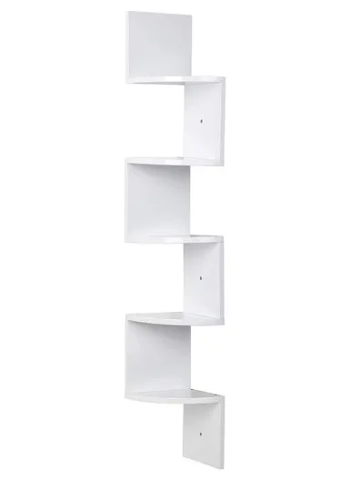 5-Layer Wall Corner Bookshelf Storage Rack, Potted Plant Holder, Photo Frame, Display Stand (L20 x W20 x H120)cm - White