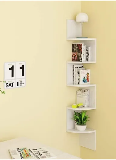 5-Layer Wall Corner Bookshelf Storage Rack, Potted Plant Holder, Photo Frame, Display Stand (L20 x W20 x H120)cm - White