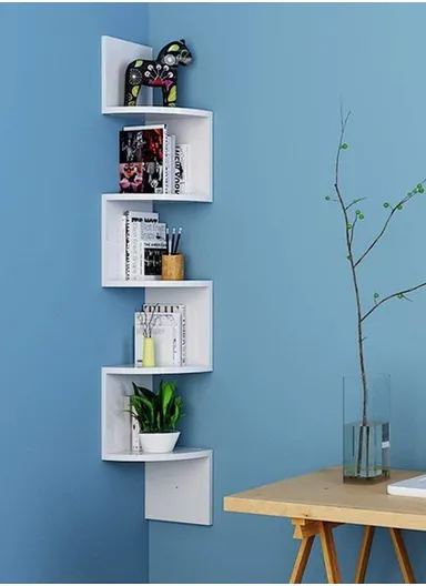 5-Layer Wall Corner Bookshelf Storage Rack, Potted Plant Holder, Photo Frame, Display Stand (L20 x W20 x H120)cm - White