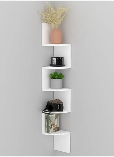 5-Layer Wall Corner Bookshelf Storage Rack, Potted Plant Holder, Photo Frame, Display Stand (L20 x W20 x H120)cm - White