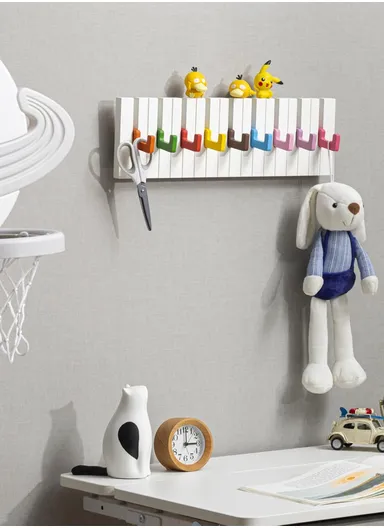 Piano Key Design Wall Rack with 16 Colorful Folding Hooks, Decorative Storage Organizer ZY9021-S (W48 x H14.5 x T3.6)cm