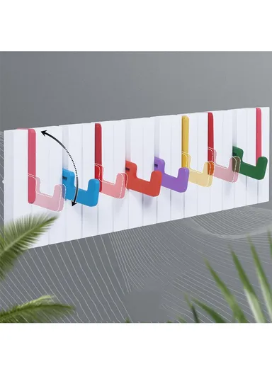 Piano Key Design Wall Rack with 16 Colorful Folding Hooks, Decorative Storage Organizer ZY9021-S (W48 x H14.5 x T3.6)cm