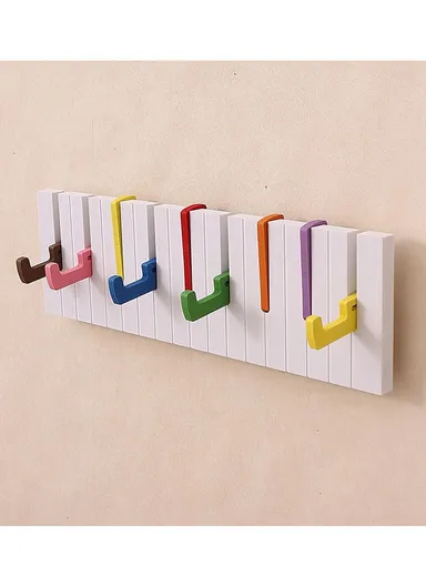 Piano Key Design Wall Rack with 16 Colorful Folding Hooks, Decorative Storage Organizer ZY9021-S (W48 x H14.5 x T3.6)cm