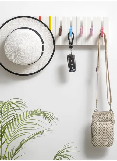 Piano Key Design Wall Rack with 16 Colorful Folding Hooks, Decorative Storage Organizer ZY9021-S (W48 x H14.5 x T3.6)cm