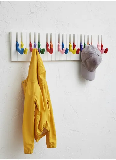 Piano Key Design Wall Rack with 16 Colorful Folding Hooks, Decorative Storage Organizer ZY9021-M (W58 x H14.5 x T3.6)cm